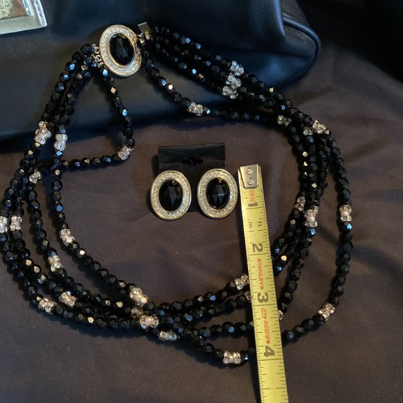 HOBE Black Glass, Pearl, Rhinestone Necklace Set - Picture 9 of 12